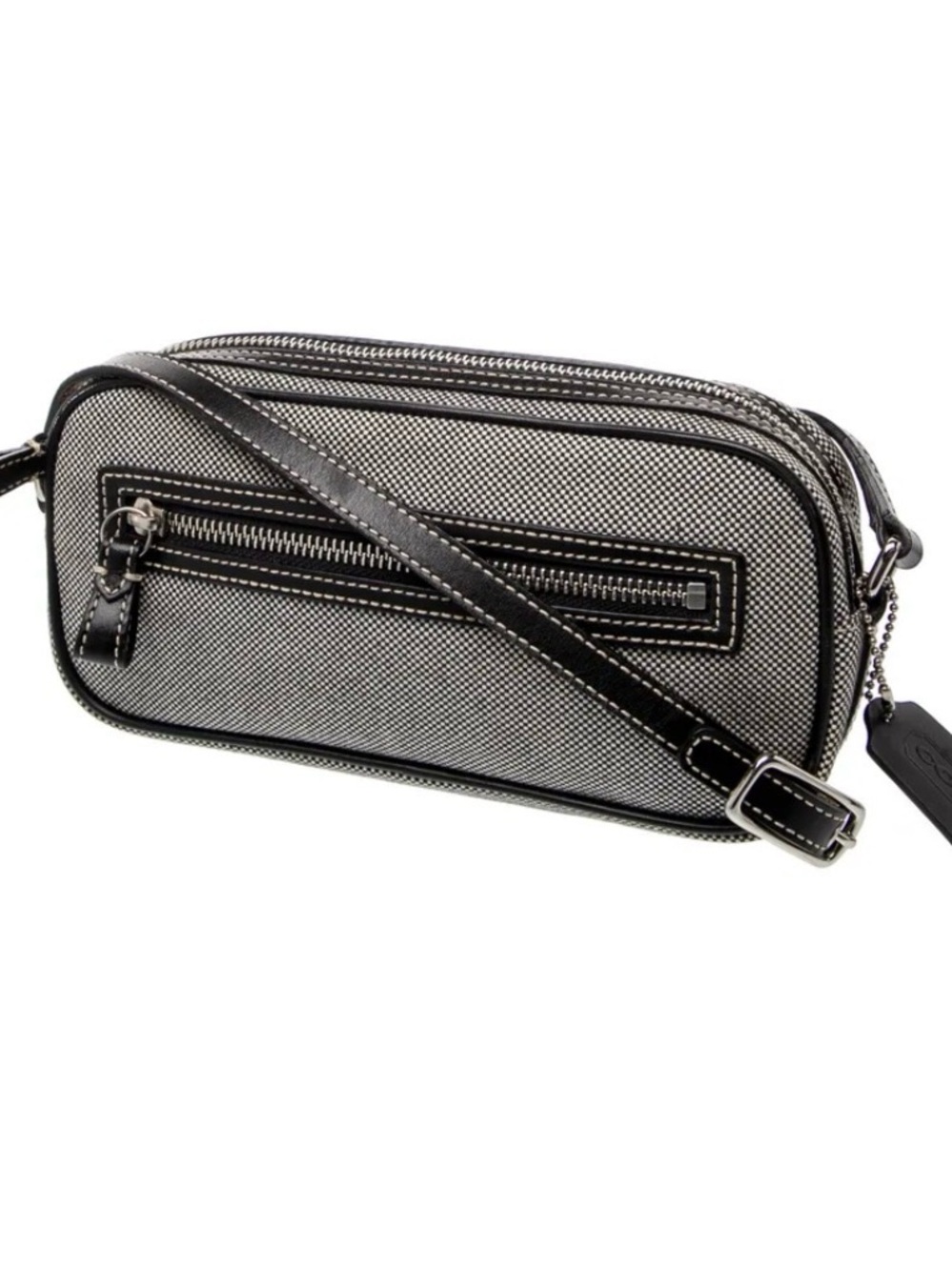 Coach Black and White Woven Crossbody Belt Bag